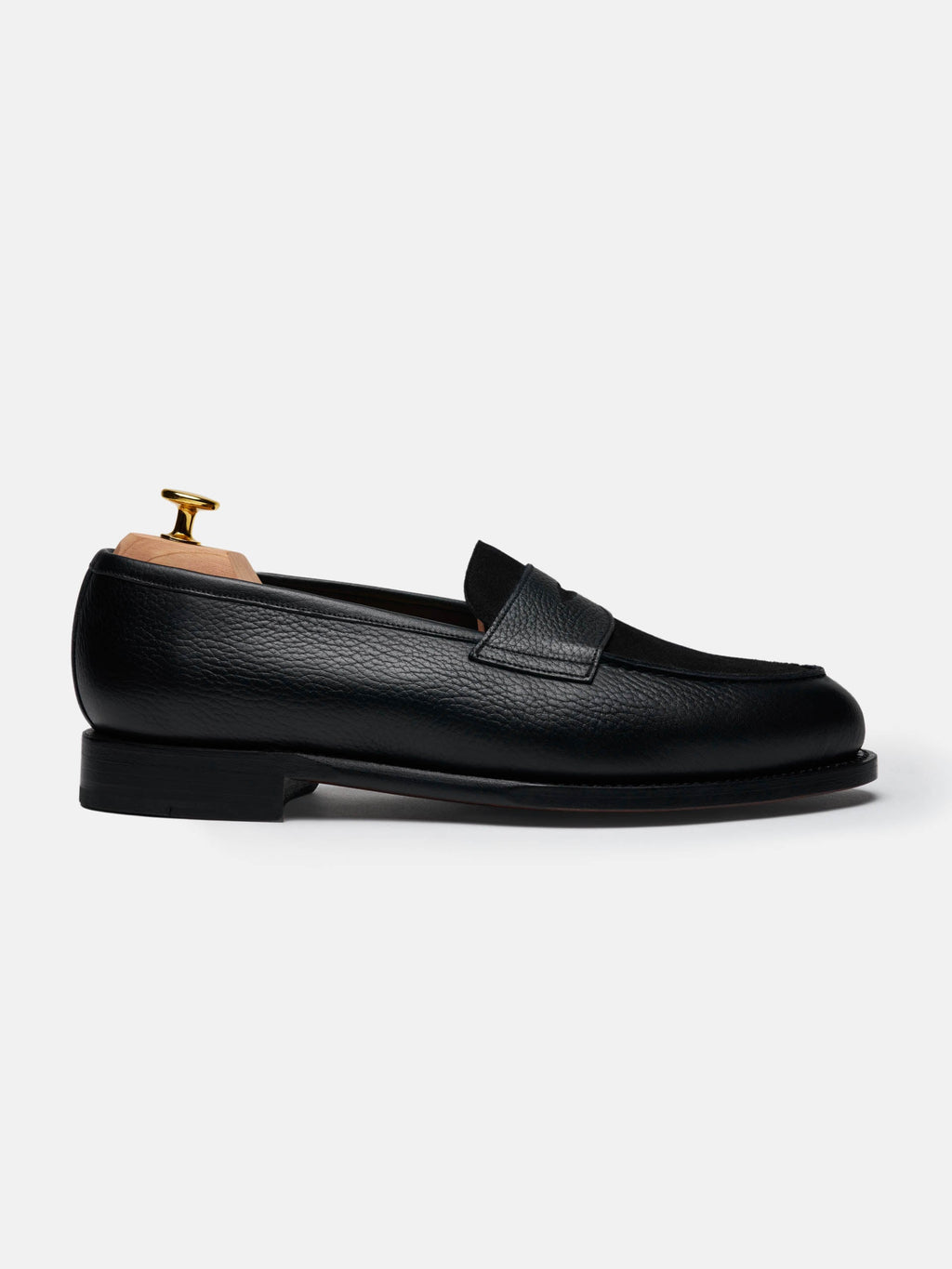 The Penny Loafer - Black Grain & Black Suede – Aveltero men's footwear