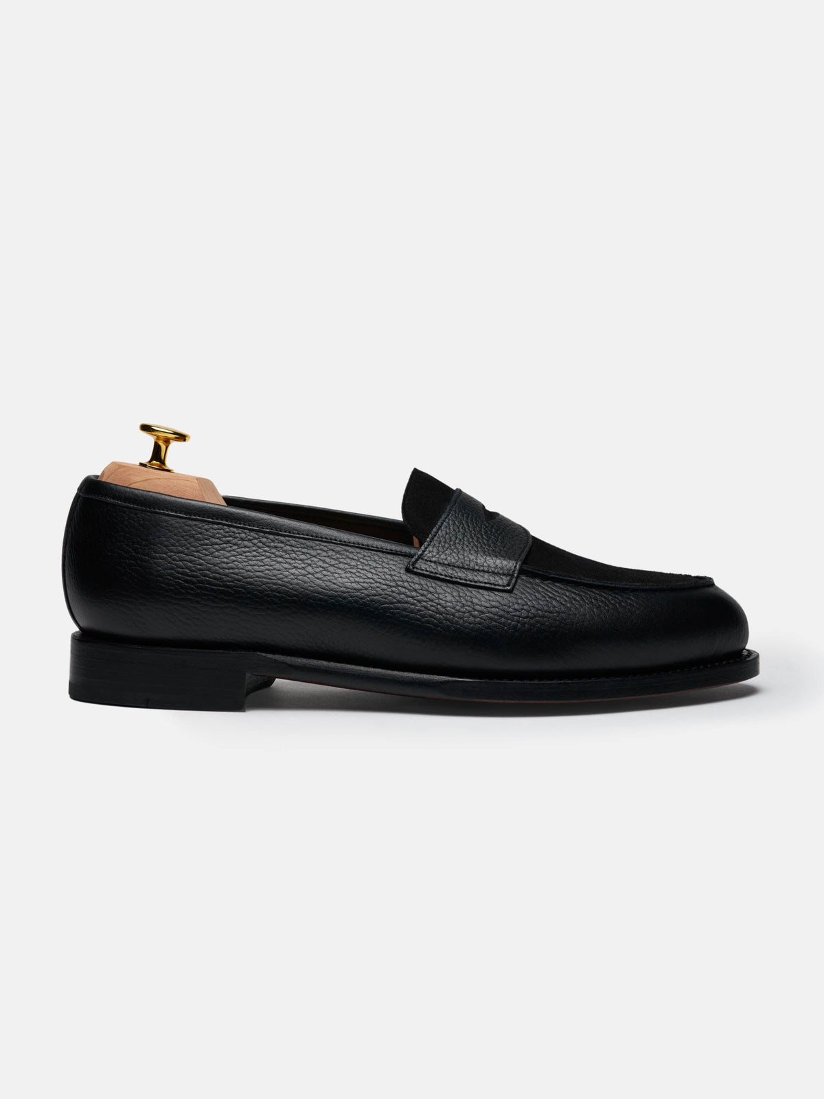The Penny Loafer - Black Grain & Black Suede – Aveltero men's footwear