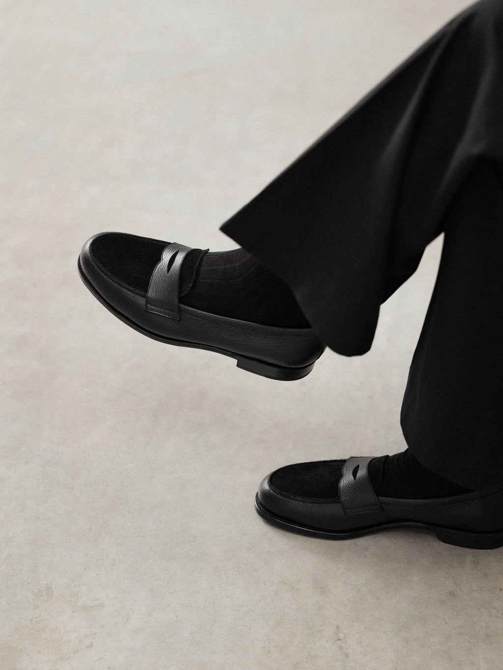 The Penny Loafer - Black Grain & Black Suede – Aveltero men's footwear