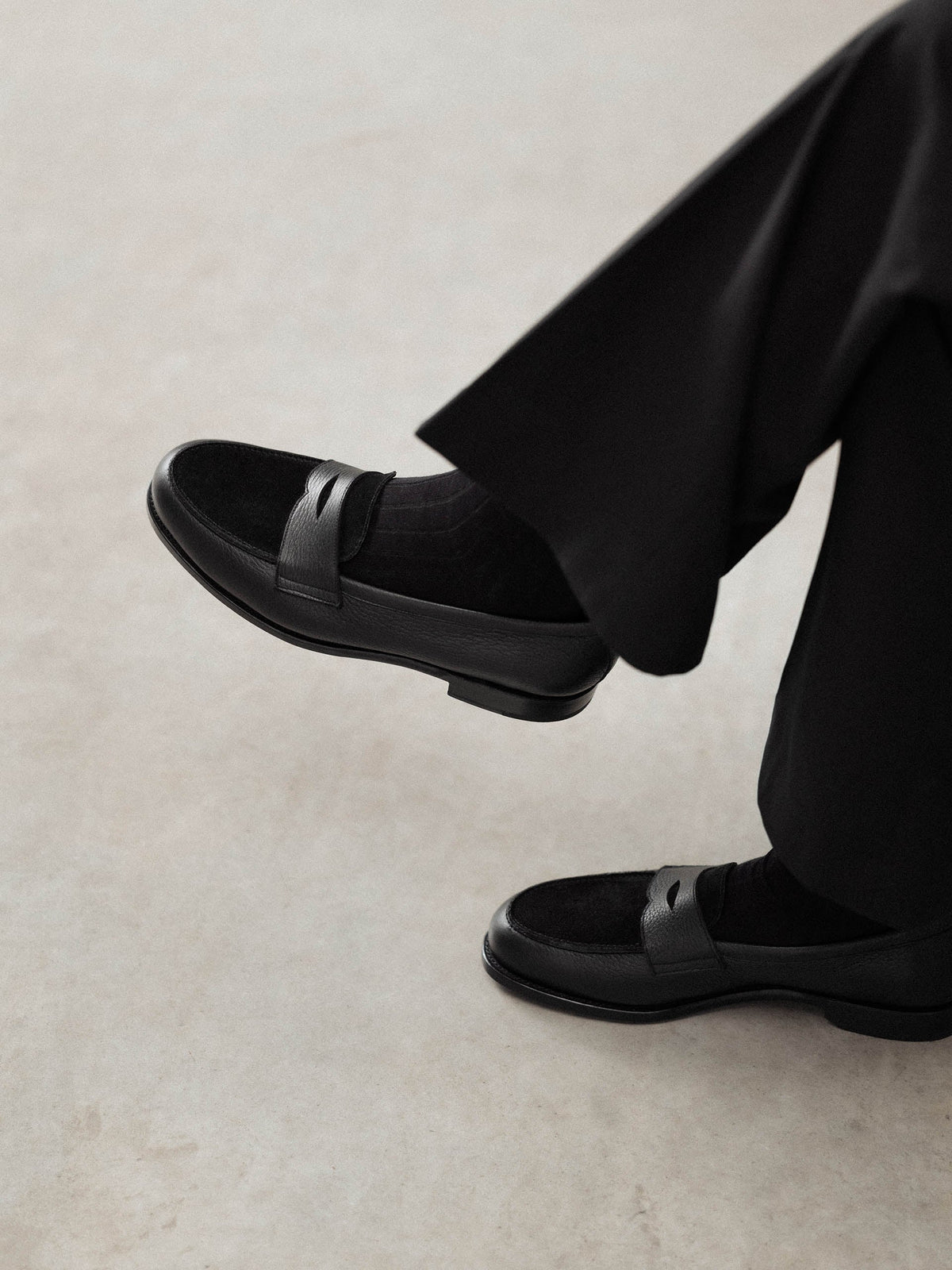 The Penny Loafer - Black Grain & Black Suede – Aveltero men's footwear