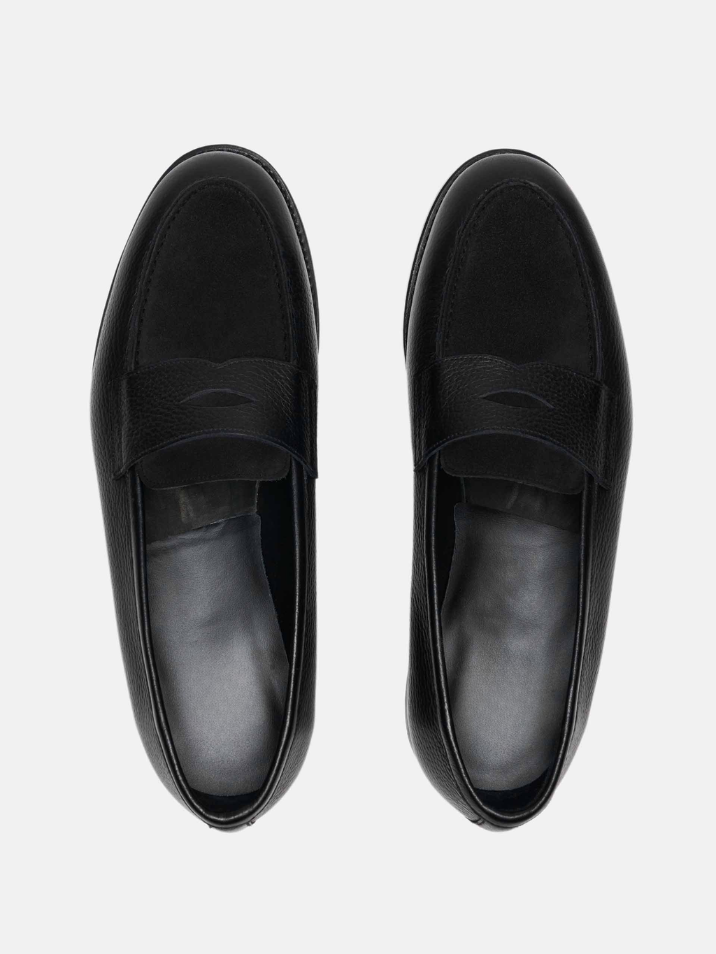 The Penny Loafer - Black Grain & Black Suede – Aveltero men's footwear
