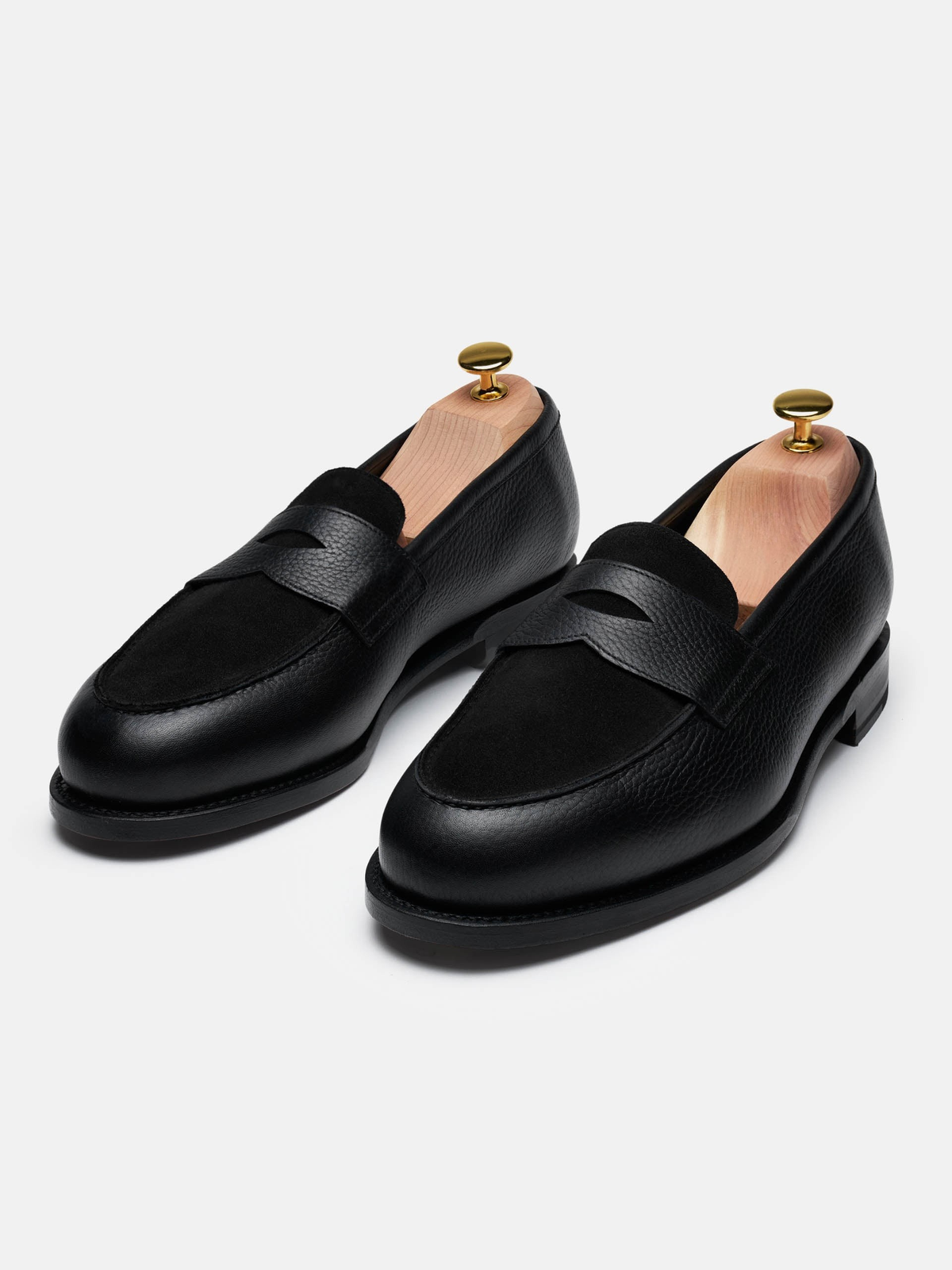 The Penny Loafer - Black Grain & Black Suede – Aveltero men's footwear