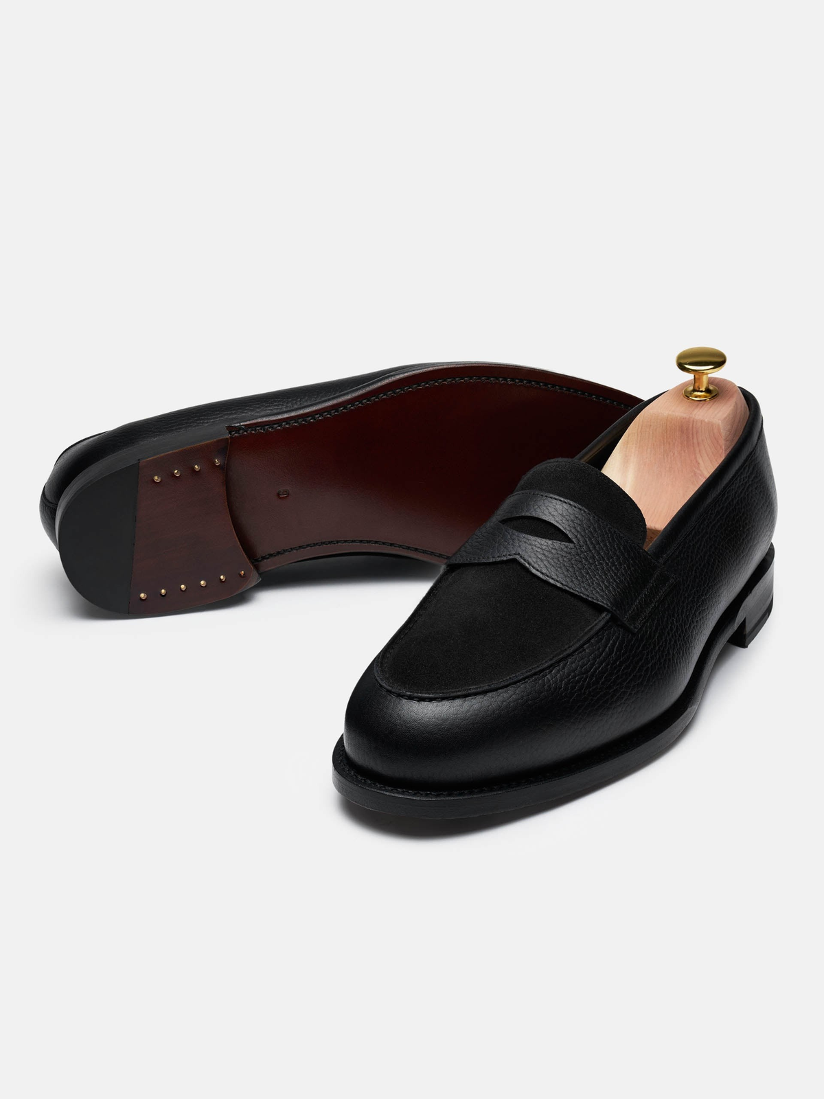 The Penny Loafer - Black Grain & Black Suede – Aveltero men's footwear
